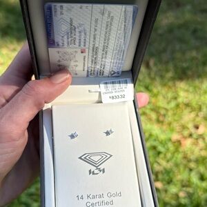 PRINCESS CUT DIAMOND STUDS EARRINGS SCREW BACK 14K